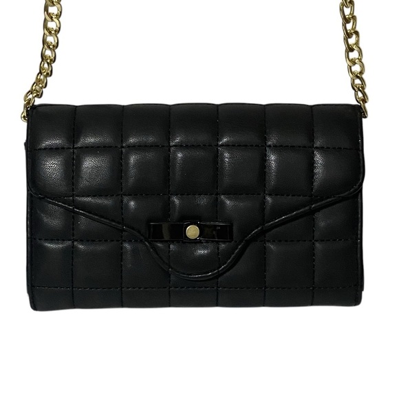 Mossimo Black Quilted Crossbody Bag Gold Chain Small Purse Wallet - Picture 1 of 7